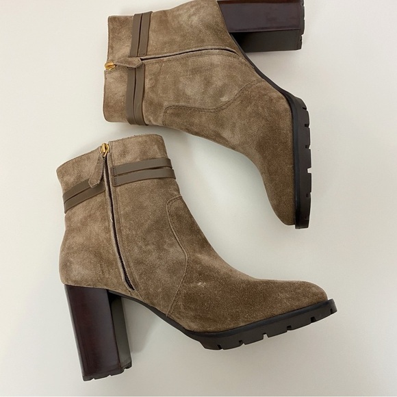 Tory Burch Leigh Suede Lug Sole Boots in River Rock - Picture 2 of 6